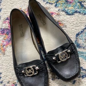 EUC Michael Kors Loafers, black with silver logo